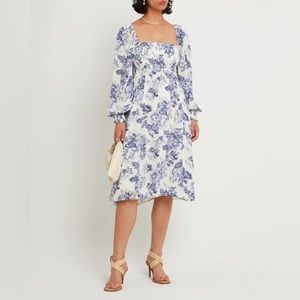 Few Moda o.p.t Classic Smocked Midi Dress Blue Toile